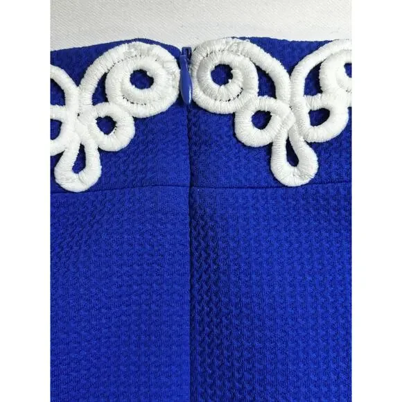 Jessica Howard 18 Navy White Applique High Neck Sleeveless Shift Dress Preppy - Picture 11 of 12